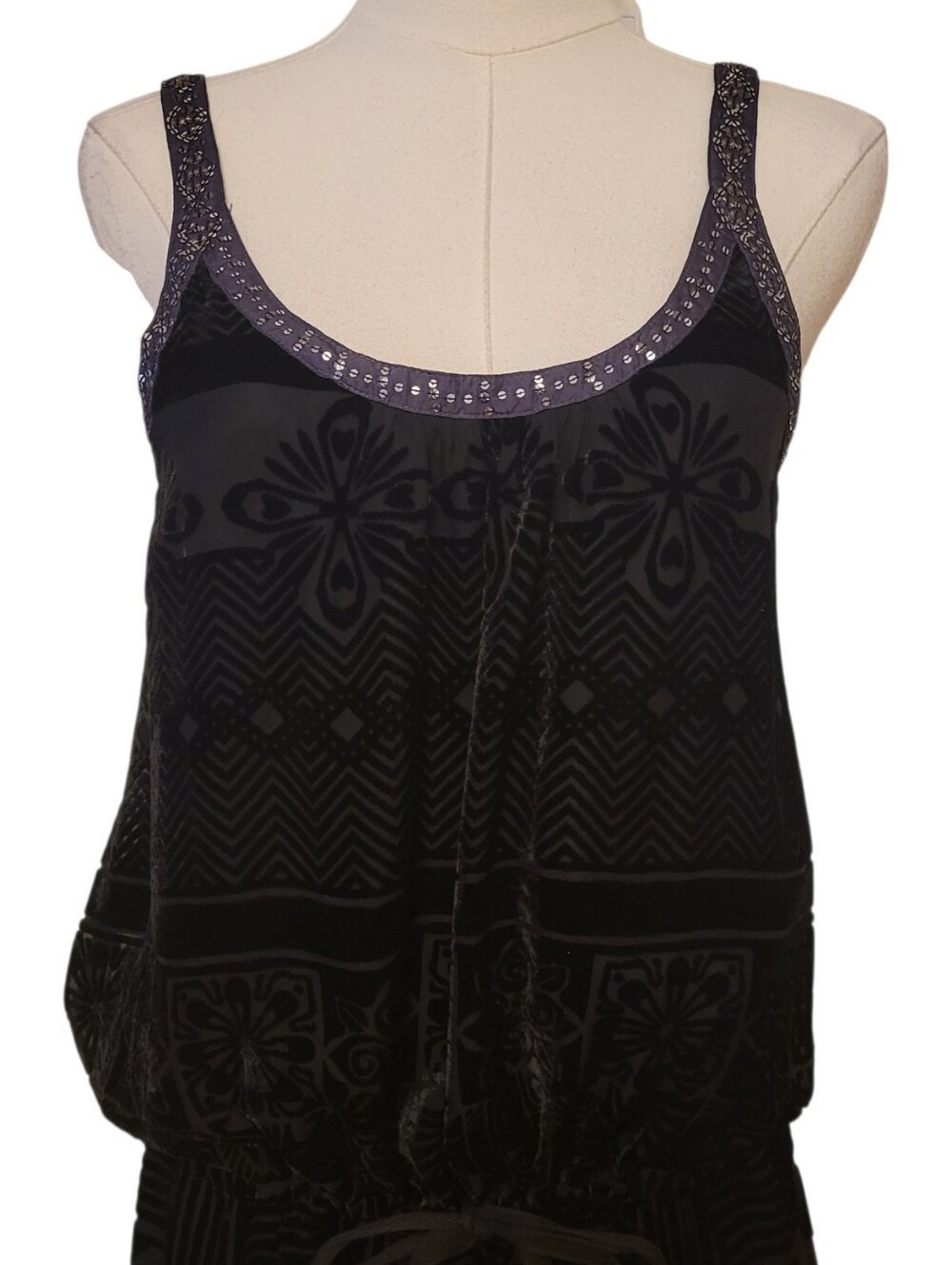 Free People Black Silk Blend Velvet Shift Mini Dress Size 8 - Picture 4 of 7